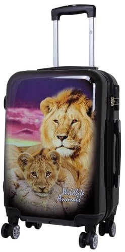 Warenhandel König Hartschalen Koffer Trolley mit hochwertigem Motiv Print Löwe Handgepäck, Größe M