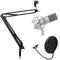 Auna Studio Mikrofon Set mit USB-Kondensator-Mikrofon, Mikrofonarm-Mikrofonstativ & Pop-Schutz (16mm Elektretmikrofonkapsel, inkl. Mikrofonspinne, Tisch-Halterung mit Mikrofonklemme) silber