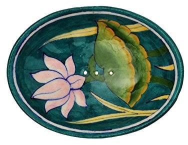 Tranquillo Seifenschale Oriental, oval aus handbemalter Keramik mit Löchern für den Wasserablauf 13 x 9,5 x 2 cm