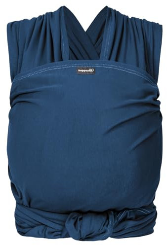 Hoppediz Elastisches Baby-Tragetuch - für Neugeborene ab Geburt (2-9 kg) - aus Bio-Baumwolle - Indigo 4,60 m