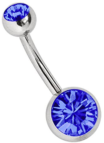 Titan Bauchnabel Piercing 1,6 x 8 mm mit Zirkonias rund in 8 mm + 5 mm Stein Kugel in dunkelblau