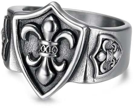 BOBIJOO Jewelry - Chevalière Bague Fleur Lys Blason Acier Inoxydable Argenté Symbole Royaliste Templier Patriote - 58 (8 US)