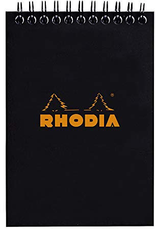 RHODIA 135009C - Spiral Notebook (Full Bound) Black - A6 - Small Squares - 80 Detachable Sheets - 80G Clairefontaine Paper - Soft and Resistant Coated Card Cover - Classic