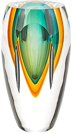Badash J514 Rimini Murano Style Art Glas Bernstein & Grün Vase, 16,5 x 9,5 x 9,5 cm
