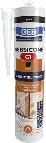 GEB Gebsicone G1 Mastic silicone pour vitrages et constructions métalliques. Excellent adhérence, résiste aux températures extrêmes et aux UV. 310ml - Noir