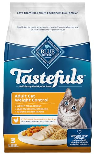 Blue Buffalo Tastefuls Adult Dry Cat Food for Weight Management, Made in the USA with Natural Ingredients, Chicken Recipe, 3-lb. Resealable Bag