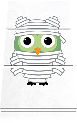 Pixxprint Lustige Mumien Eule, Leinwandbild 3 Teilig, Gesamtmaß: 120x80cm, Wandbild, Dekoration, fertig gespannt, Kein Poster