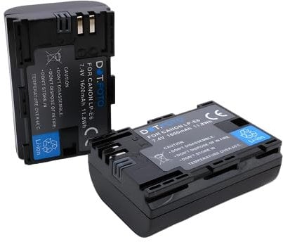 2 x Dot.Foto LP-E6 Premium 7.4v / 1600mAh Rechargeable Battery for Canon EOS R R5 5D Mark II 5D Mark III 5DS 5DS R 6D 6D Mark II 7D 7D Mark II 60D 60Da 70D 80D 90D
