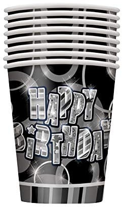 Unique Party 28488 - 9oz Glitz Black Birthday Paper Cups, Pack of 8