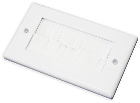 electrosmart White Double Gang Brushplate with White Brushes/Brush Strip Wallplate/Wall Plate/Faceplate Cable Tidy for Wall Mounted Plasma TV etc