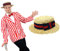 ILOVEFANCYDRESS® Blazer rayé rouge et blanc + chapeau de paille avec ruban bleu marine et rouge - Veste de barbier de style édouardien des années 1920
