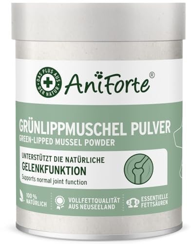 AniForte Polvere di cozze dalle labbra verdi per Cani e Gatti 100g - Polvere naturale di cozze dalle labbra verdi in qualità di grasso completo, glicosaminoglicani, supporta le funzioni articolari