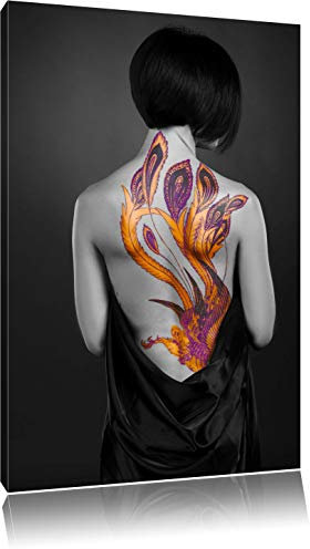 Pixxprint prächtiges Drachen Tattoo B&W, Größe: 120x80cm, Leinwandbild, fertig gespannt, Wandbild, Dekoration, Kunstdruck, kein Poster