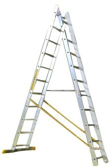 Trade Master Pro® 2 Section Combination Ladder | All in One Extension Ladder, Double Step Ladder | Aluminium | Anti Slip Stabiliser Bar | 150kg Weight Rating | EN131 Pro Certified | Size: 2x15