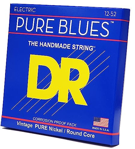 DR Strings Pure Blues (PHR-12) – Saiten für E-Gitarre, Pure Nickel, Round Core, Extra Heavy 12-52 - Handgefertigt in den USA