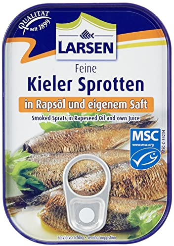 Larsen Kieler Sprotten in Eigenem Saft und Rapsöl Msc, 12 Stück, 12er Pack (12 x 110g)