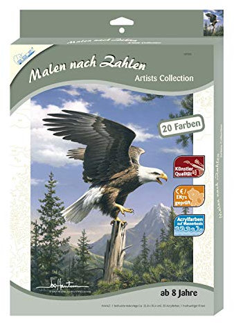 MAMMUT 107003 - Malen nach Zahlen Artists, Tiermotiv, Adler, Komplettset mit bedruckter Malvorlage im A4 Format, 20 Acrylfarben und Pinsel, Malset für Kinder ab 10 Jahre