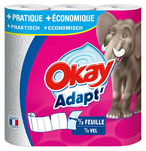 Okay Adapt - Essuie-tout demi-feuille Blanc - lot de 4 paquets de 3 rouleaux