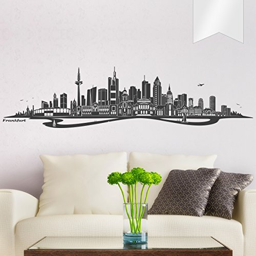 WANDKINGS Wandtattoo Skyline Frankfurt mit Fluss 120 x 29 cm - Milchglasfolie - 35 Farben zur Wahl