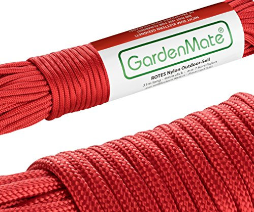 GardenMate Profi Nylon Outdoor Seil Paracord 550 31m lang 4mm dick Reißfestes Kernmantelseil mit 7 Kernsträngen Rot