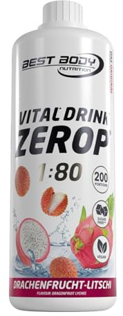 Best Body Nutrition Zerop Getränkekonzentrat Drachenfrucht Litschi, 1 l | Zuckerfrei, ohne Aspartam, kalorienarm, mit Vitamin B1, B6 und Niacin, Mischverhältnis 1:80, Geschmack Drachenfrucht Litschi