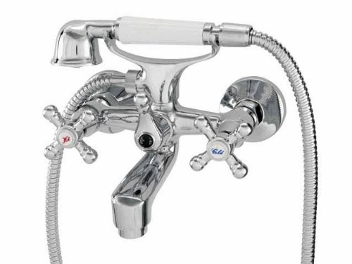Wannenarmatur Wannenarmatur Retro Kreuzgriffe Aufputz Messing Chrom Badewannenarmatur Silber