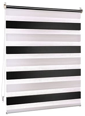 Victoria M. Doppelrollo Klemmfix ohne Bohren, 80 x 230 cm (BxH) Schwarz - Weiß, Rollo Fensterrollo lichtdurchlässig & verdunkelnd，Duo-Rollo Klemmmontage Zebrarollo für Fenster & Türen