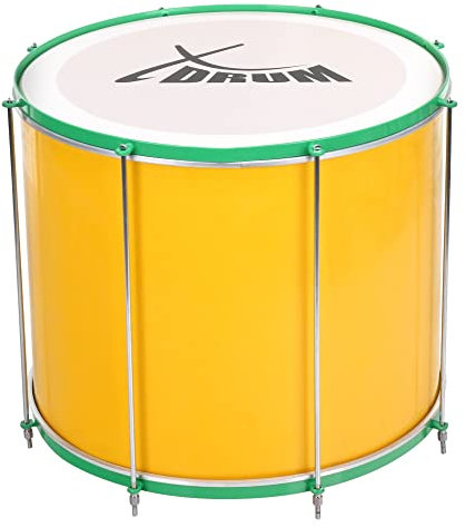XDrum SSD-2016 Surdo Samba Trommel - brasilianische Basstrommel - Kessel aus Aluminium - 8 Stimmschrauben - Größe: 20 x 16 - gelb-grün