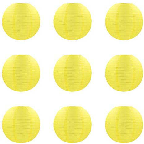 ACVIP Lampions Laternen aus Stoff Kugel-Form Lampenschirm Hängedeko Gelb (30cm)