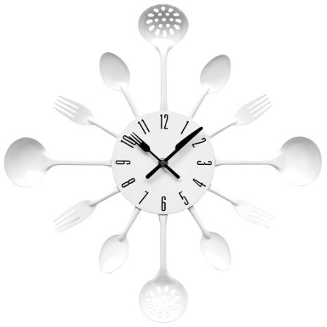 Premier Housewares White Kitchen Themed Wall Clock - Metal, Frameless, Modern Design for Living Room - 33x33x5
