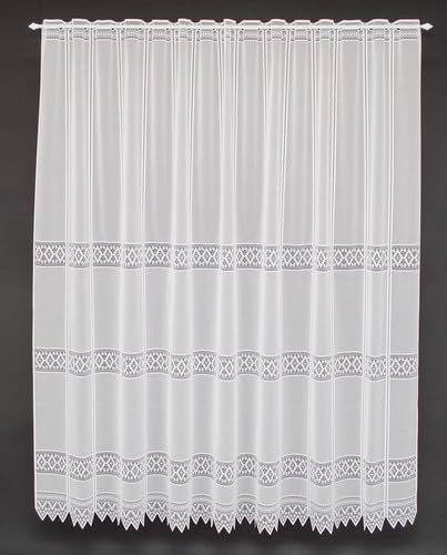 frankgardinen Scheibengardine Jacquard grafisch 180 cm hoch Weiß - Wunschbreite frei wählbar durch gekaufte Menge in 13 cm Schritten - Meterware