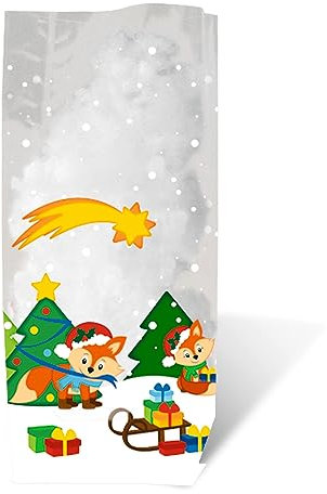 Ursus 5310000 - Geschenk Bodenbeutel, Fuchs, 10 Stück, aus lebensmittelechter Folie, ca. 11,5 x 19 cm, transparent, bedruckt, ideal für kleine Überraschungen