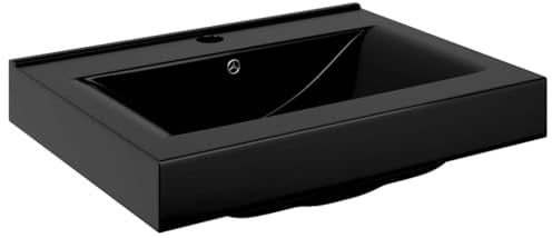 vidaXL Rectangular Ceramic Basin Black with Faucet Hole 60x46 cm