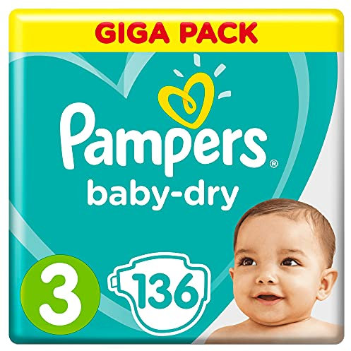 Pampers Baby-Dry, Größe 3, 5-9 kg, Mega Plus Pack, 136 Stück