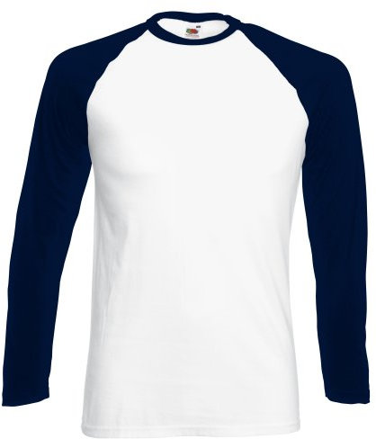 Fotl Long Sleeve Baseball Tee Herrenhemd Weiß Weiß - Blanc/bleu marine M