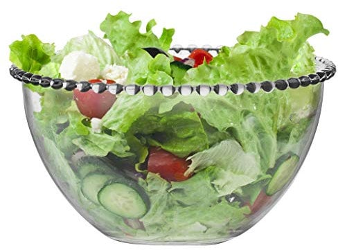 Dibor Glass Salad Bowl - Bella Perle Serving Bowl with Beaded Edge - W20cm