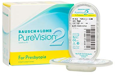 Bausch + Lomb PureVision 2 for Presbyopia Monatslinsen, sehr dünne Gleitsicht-Kontaktlinsen, weich, 6 Stück BC 8.6 mm / DIA 14 / 5 Dioptrien / ADD High
