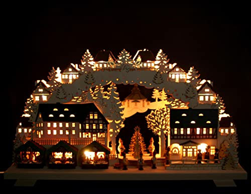3D Schwibbogen 68cm Weihnachtsmarkt mit Baum im Erzgebirge - Handwerkskunst aus dem Erzgebirge