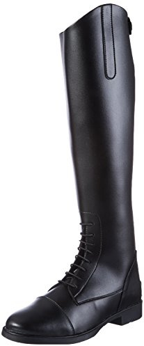 HKM Reitstiefel -New Fash ion- Damen | Schwarz | Lang | mit Reißverschluss hinten, Schnürleiste & Elastikeinsatz | Kunstleder | Größe 36