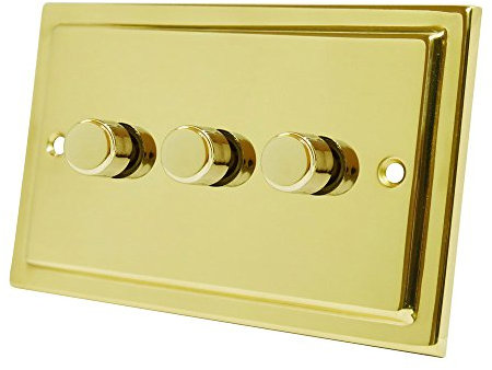 Victorian Polished Brass LED 3 Gang Dimmer 250W - 10 Amp Triple 3-Gang 2 Way 250W LED Light Dimmer Switch