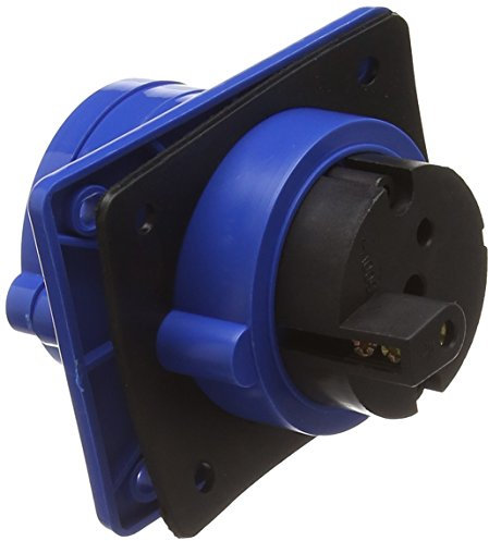 Knightsbridge IN0013 Industrial Connectors IP44 Angled Panel Mount Socket 2P+E, 240 V, Black and Blue, 240V 32A