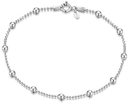 Amberta 925 Sterlingsilber Armkette - Diamantierte Kugelkette mit größeren Kugel Armband - 1.1 mm Breite - Verschiedene Längen: 18 19 20 cm (19cm)