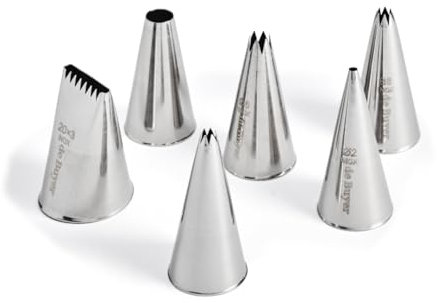 De Buyer - Coffret de 6 douilles en inox assorties - 2 unies, 3 cannelées et 1 à bûches - Inox de Qualité Professionnelle, Sans Soudure pour Hygiène Parfaite, S'Adaptent aux Poches Pâtissières