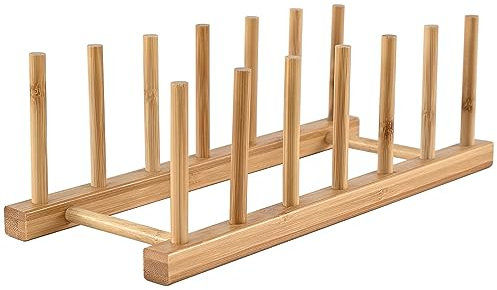 INNERNEED Bamboo Wooden Plate Racks Dish Stand Holder Kitchen Storage Cabinet Organizer for Dish/Plate/Bowl/Cup/Pot Lid/Cutting Board (Pack of 1)