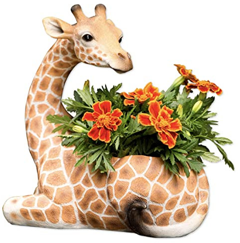 Bits and Pieces - Maceta de jirafa - Decoraciones de patio - Urna de animales de vida silvestre para plantas - Decoración interior - Arte de patio inspirado en safari