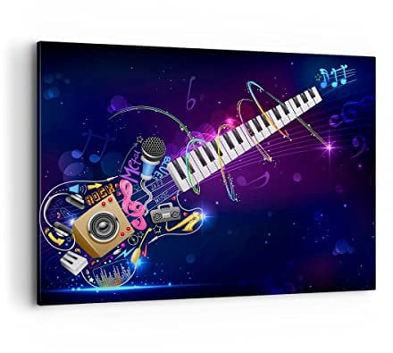 Bilder auf Leinwand 100x70cm Leinwandbild Gitarre Instrument Musik Notiz Groß Wanddeko Bild Schlafzimmer Küche Deko Wandbilder Dekoration Wohnzimmer Wall Decor Canvas Wand Kunstdruck Art AA100x70-2724