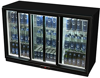 Glastür-Kühlschrank 90 x 135 x 52 cm schwarz | Getränkekühlschrank mit Schiebetür, Flaschenkühlung, Bierkühlung | Gewerbekühlschrank mit 330 L Volumen | Untertheke mit manueller Temperaturkontrolle