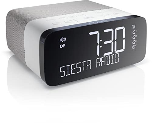 Pure Siesta Rise Radio Sveglia con Bluetooth (radio digitale DAB+ e radio FM, USB, AUX, Sleep Timer, funzione sveglia, display CrystalVue, 20 stazioni preselezionate) Bianco
