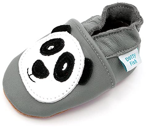 Dotty Fish Mixte Bébé Chaussures Unisexes En Cuir Souple First-walker-shoe, Panda Gris, 6-12 Mois EU