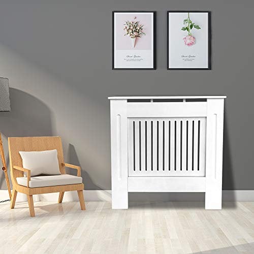 Greenbay Modern Radiator Cover MDF Cabinet with Modern Vertical Style Slats White Painted Small - 780 x 815 x 190(mm)